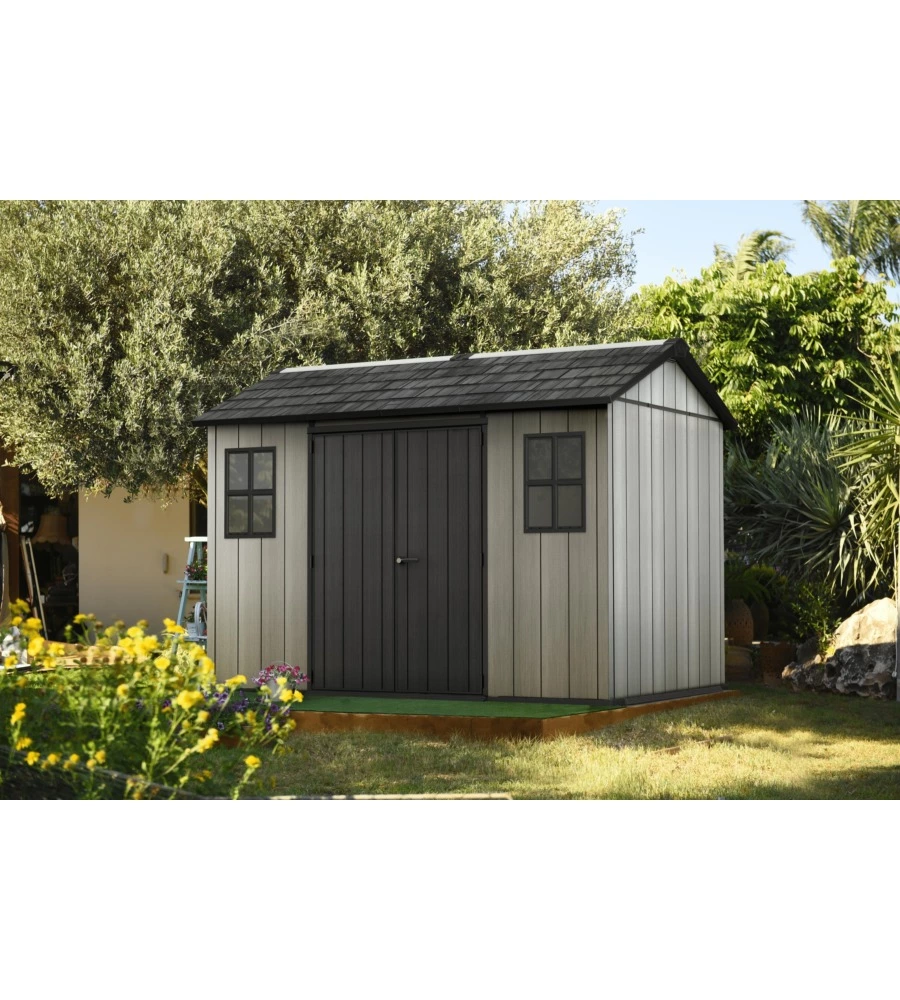 CASETTA DA GIARDINO KETER "OAKLAND 1175SD" IN DUOTECH COLORE GRIGIO CON PORTA BATTENTE DOPPIA 350X229X254 CM